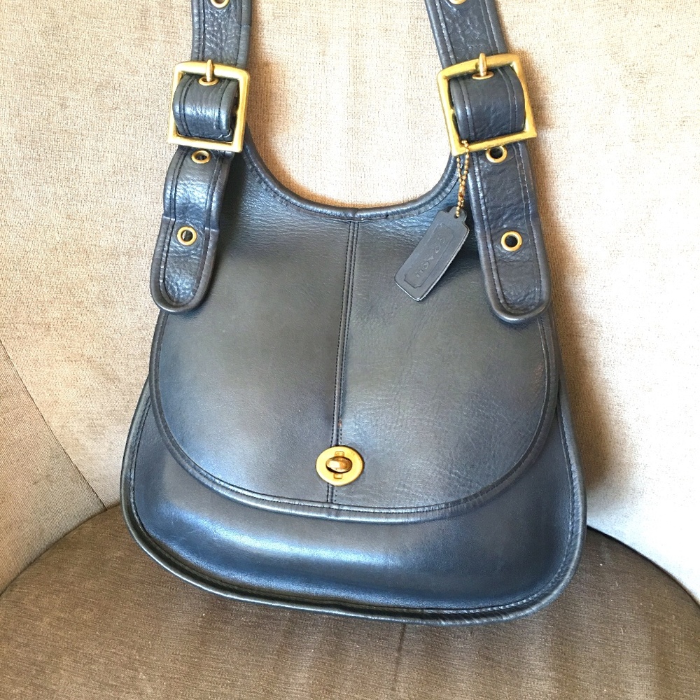 Vintage Coach NYC pre-creed Crescent Saddle Shoulder Bag in Navy Blue